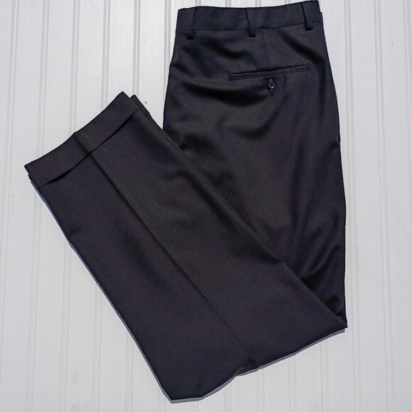 HART SCHAFFNER MARX Dress Pants Mens 40 x 30 Black Wool Flat Front Trousers - Picture 1 of 10